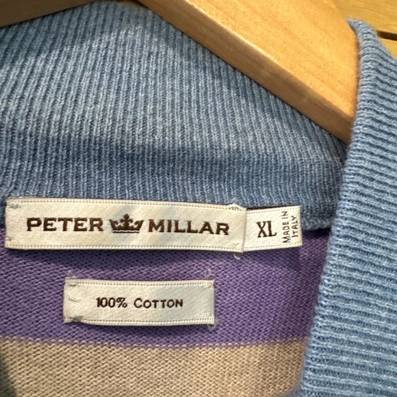 Peter Millar Multicolor Striped Quarterzip Cotton High Neck Sweater Italy XLG - Picture 4 of 6